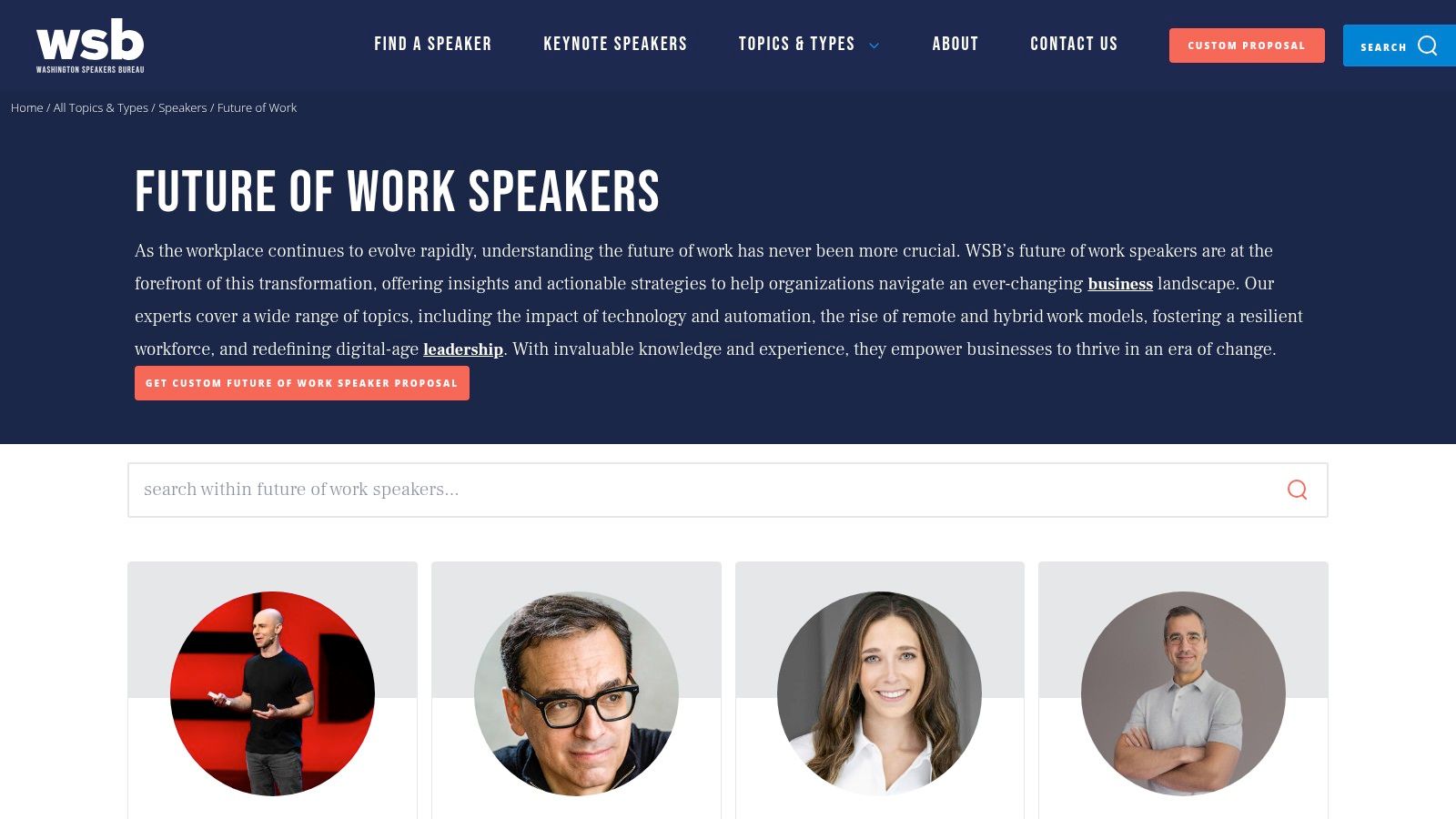 A curated speaker bureau platform for future of work speakers